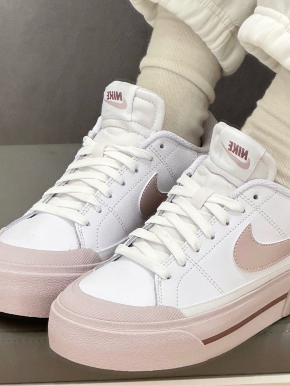 Nike Women’s White & Pale Purple Low-Top Sneakers with Purple Swoosh